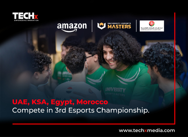 Participants competing in the Amazon UNIVERSITY Esports Masters tournament at Pixoul Gaming complex in Abu Dhabi.