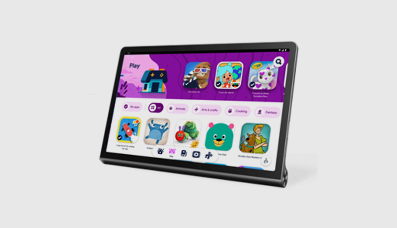 The Yoga Tab 11 in stand mode featuring Kids Space from Google - techxmedia