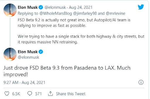Tesla's FSD 9.3 - Elon Musk -tweet - techxmedia