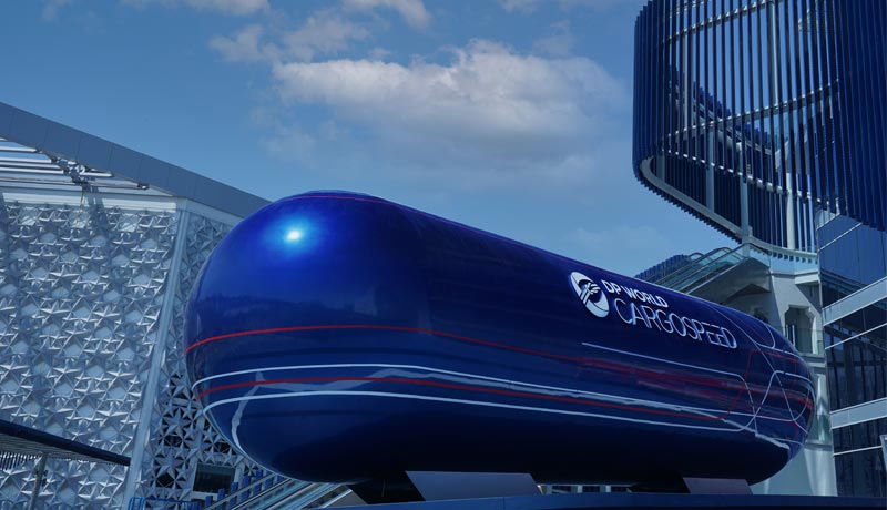 Virgin Hyperloop - EXPO 2020 - full-scale hyperloop cargo pod - cutaway passenger pod - DP World's FLOW pavilion - techxmedia