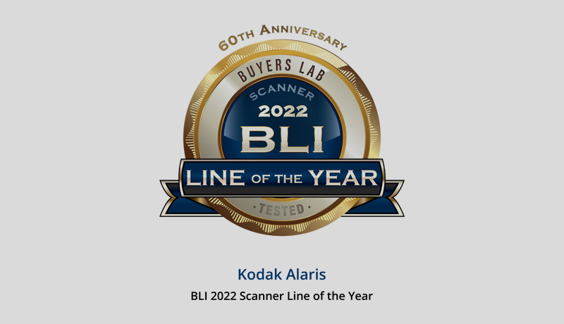 Kodak Alaris - BLI2022 - BLI2022 Scanner Line - Buyers Lab (BLI) 2022 Scanner Line - Buyers Lab - BLI - Year Award - Keypoint Intelligence - Techxmedia