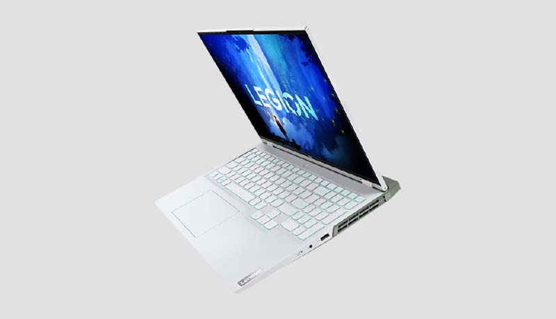 The Lenovo Legion 5i5 Pro laptop is shown in Glacier White hue - techxmedia