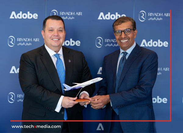 Adam Boukadida, chief financial officer at Riyadh Air, Anil Chakravarthy, president, Digital Experience Business at Adobe